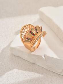 1 pieza Anillo ajustable asimétrico tallado hueco y único de estilo vintage, adecuado para fiestas de noche de mujeres, regalo de Ramadán - Multicolor - Ver 5