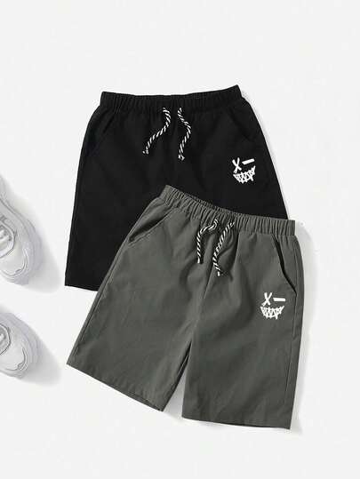 1pc Boys' Comfortable Casual Cartoon Print Shorts (1 Of Each Color), School, Campus, College