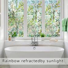 彩色玻璃窗膜、隐私膜、彩虹窗膜 - 装饰静电吸附膜、树叶彩虹窗膜、彩色玻璃窗膜、紫外线阻隔隔热膜、绿叶彩色玻璃效果、可重复使用的浴室窗户装饰膜 - 彩色 - 查看 5