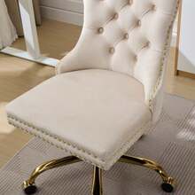 Modern Office Chair With Velvet Upholstery, Button Tufting And Gold Metal Base, Adjustable Swivel Chair, DE1923PK - Beige - View 9