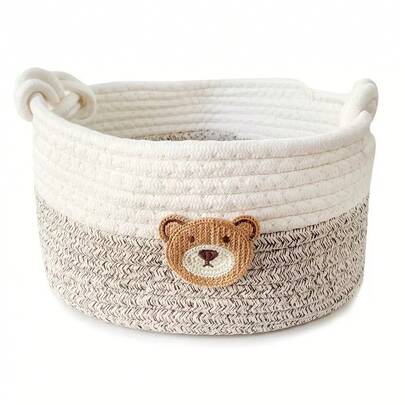 Björnformade presentkorgar med handtag, mjukvävda förvaringskorgar, organiseringskorgar för katt- och hundleksaker, dekorativa förvaringskorgar för garderober, tomma presentkorgar, babykorgar av bomullsrep, björnformade presentkorgar för barn, tomma babyfestkorgar med handtag, söta små djurkorgar, förvaringskorgar med björnar