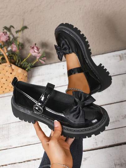 Women's Classic Retro Platform Mary Jane Shoes, Bow Decor, Comfortable Soft Sole Casual Shoes, Suitable For Campus, Lolita Style