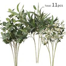Artificial Flowers With Greenery Stems Faux Plants Indoor Branches For Tall Vase Ultra-Realistic, 11 Pcs Wedding Centerpieces, Home Decor & DIY Bouquets - 深綠色 - 查看 3