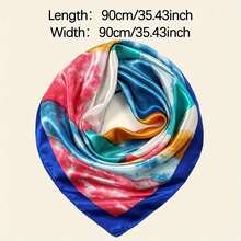 Women's Scarf 90x90 Watercolor | Satin Finish | Elegant And Versatile Print - 藍色 - 查看 3