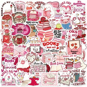 50张情人节防水创意贴纸，可用于笔记本电脑、电脑、手机壳、桌面、门、水瓶、吉他、滑板、保险箱、行李箱等，DIY贴纸，账户装饰，个性化材质贴纸，无痕贴纸