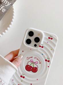 1800克强磁甜樱桃蝴蝶结设计软硅胶TPU保护壳，Y2K可爱美学波浪图案，好运标语，兼容 11、17 Pro Max、15、17 - 白色 - 查看 6