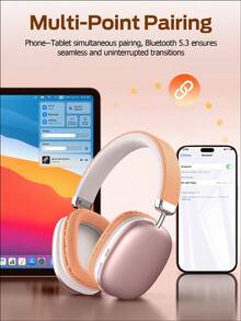 Tagry 可调节无线蓝牙耳机，适用于智能手机/电脑/平板电脑，银色 - 珊瑚橙 - 查看 6