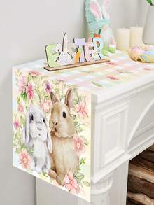 1pc Spring Easter Table Runner, Vibrant Floral & Bunny Pattern Tablecloth, Seasonal Spring Dining Table Decor, Holiday Party Outdoor Decoration, Easter Home Decor, Farmhouse Style Gift, 13x70 Inches - Multicolor - View 9