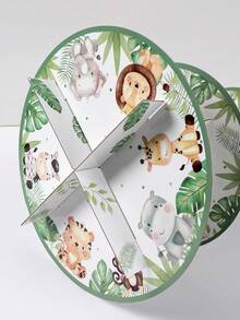 1pc Jungle Animal Shaped Cupcake Stand, Jungle Animal Theme Birthday Party Cake Display Rack, Cartoon Animal Paper Dessert Stand, Suitable For DIY Cake Decoration, Holiday Celebration Cupcake Tower, Wild Jungle Theme Birthday Party Table Centerpiece Decor, Creative 1st Birthday Party Decoration For Baby Boy, Gender Reveal Party Decor, Baby Shower Party Decor, Birthday Gift, Party Favors - Jungle Animals - View 9