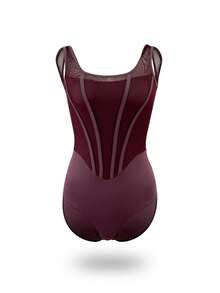 balletto Adult Gymnastics Leotard, High Cut Dancewear Tight Stretch Mesh Splice Fishbone Line Bodysuit For Women - Burgundy - View 7