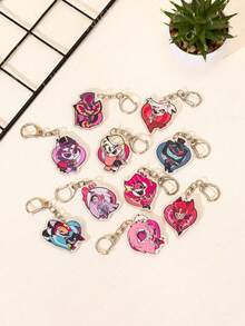 1pc Acrylic Cute Cartoon Heart-Shaped Anime Theme Keychain Pendant, Backpack Decoration/Bag Accessory/Schoolbag Accessory/Wallet Pendant, Gift For Friends - Multicolor - View 2