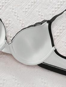 3 قطع من حمالات الصدر ذات التباين الأبيض والأسود مع تصميم الدانتيل والأسلاك، قابلة للتعديل، أنيقة وجذابة - متعدد الألوان - مشاهدة 4