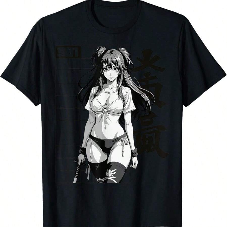 Sexyys Waifu Otaku Anime Sport Girl Japanese Black White Art T-Shirt - màu đen - Xem 1