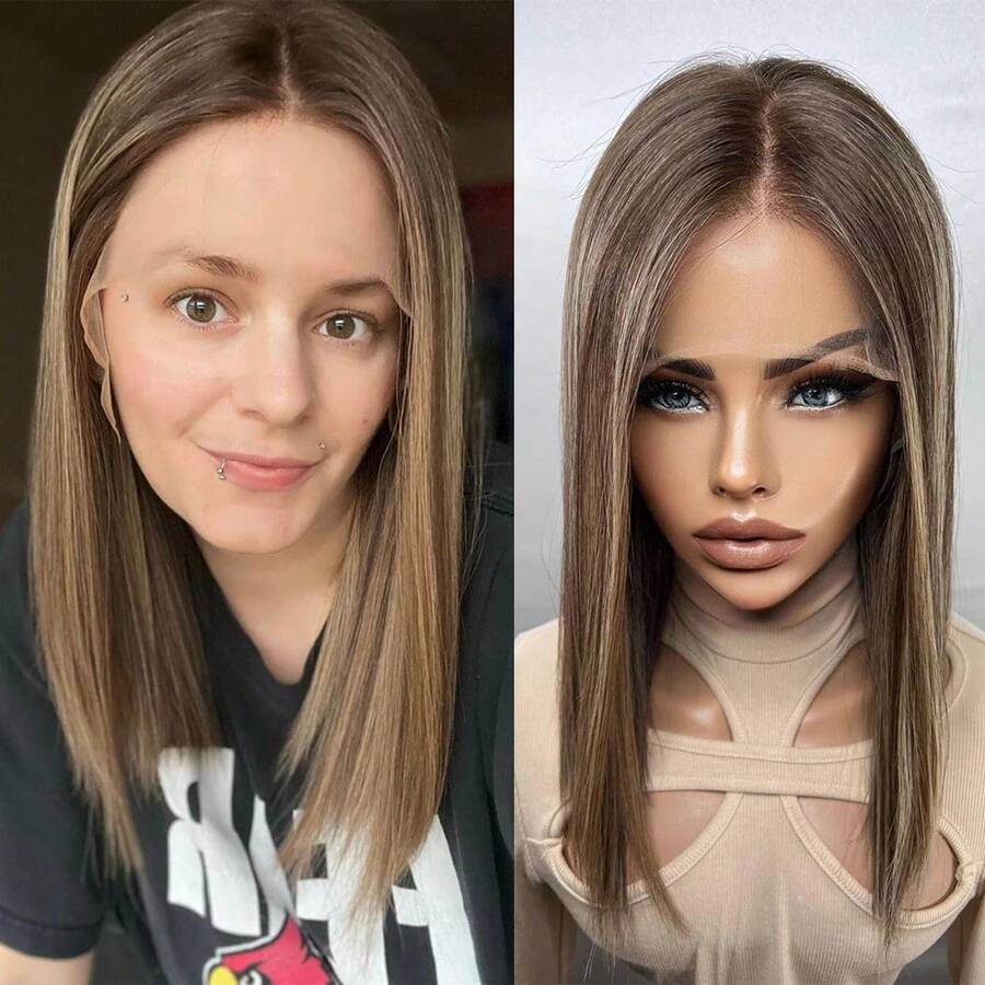 女士假发 13x4 自由分缝渐变棕色挑染蕾丝前假发 高品质合成假发 自然预拔发际线带婴儿绒毛 - 彩色 - 查看 1