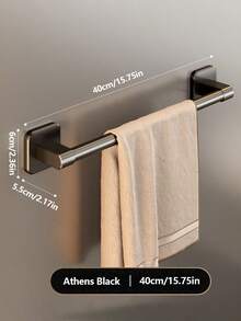 No Drill Towel Rack, Toilet Wall Mounted Storage Shelf, Bathroom Single Bar Towel Organizer - Black - View 7
