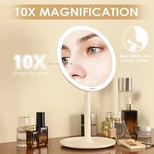 Auxmir Makeup Mirror With Light Cosmetic Mirror With 10X Magnification 90° Rotation Illuminated LED Table Mirror 3 Light Colors And Dimmable Brightness Rechargeable Vanity Mirror On Stand - As Pic - View 6
