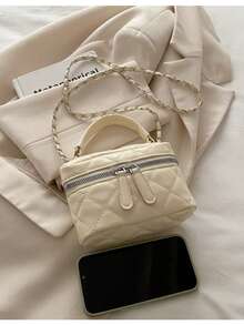 2026 Spring Fashion Embroidery Chain Strap Women's Handbag, Crossbody Bag, Minimalist Korean Style Small Square Bag - Black - View 7