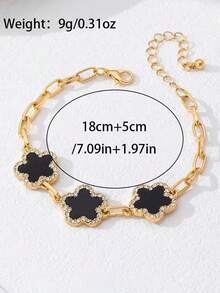 Minimalist High-End Inlaid Oil Drop 5-Petal Flower Bracelet, Suitable For Women's Daily, Date, Party Wear