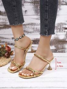 2026 Fashionable & Elegant Women's Gold High Heel Slides - Gold - View 2