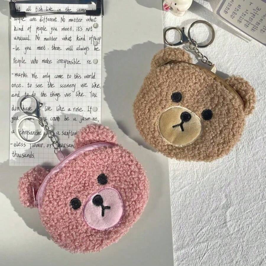 1pcs Cute And Cute Cashmere Bear Coin Purse Children's Coin Jewelry Sundries Storage Bag Pendant Keychain - Nhiều màu - Xem 1