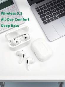 Auriculares inalámbricos verdaderos - Compatibles con Apple y Android, con micrófono incorporado, diseño resistente al sudor, hasta 24 horas de duración de la batería - Blanco, Auriculares > Inalámbricos, Estuche de carga compatible - Blanco - Ver 2