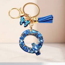1个蓝色字母钥匙扣，可爱蝴蝶树脂钥匙链，适用于包包、背包、车钥匙，女士日常礼物 - 藍色 - 查看 28