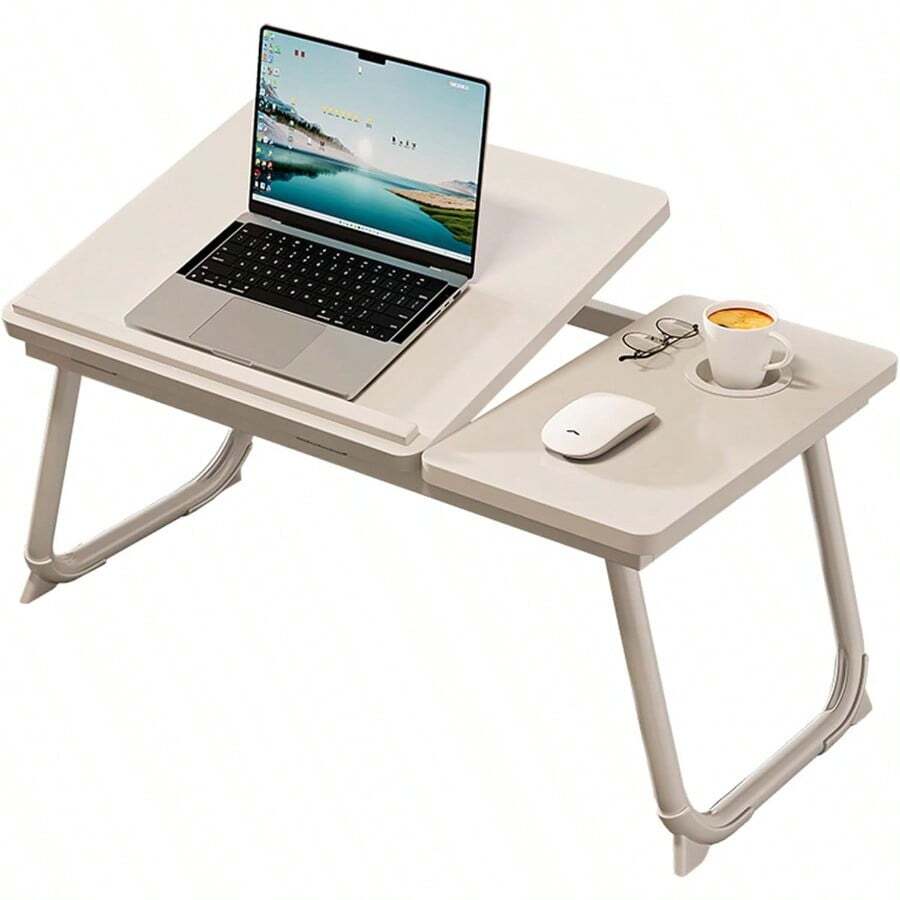 Mesa de Noche Plegable Mesa de sofa para portatil con portavasos Mesa portatil para portatil y Ranura de inclinacion Ajustable en 5 Niveles para Comer entretenerse estudiar y Trabajar - blancoclido - Ver 1