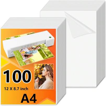 Mica termicas tamaño carta 3 mil 100 Piezas, 30 * 21cm Hojas para enmicar A4 tamaño, 75 micras de espesor, para Fotos, Documentos, Sobres