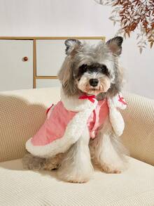 时尚加厚宠物连衣裙，温暖时尚的粉色加厚宠物服装，适合小型/中型犬，秋冬季穿着 - 粉色 - 查看 1