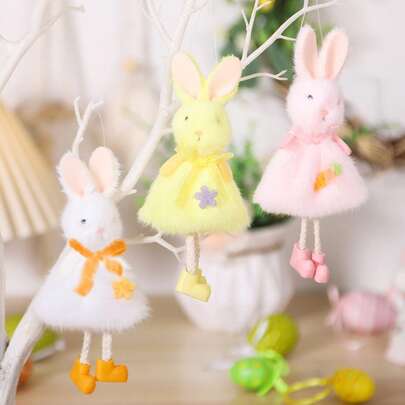 1pc/3pcs Spring Theme Party Easter Holiday Decoration Rabbit Plush Hanging Ornament, Easter Bunny Bow Decor, Home Decor, Party Decor, Wall Hanging