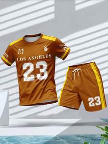 Bộ áo thun ngắn tay và quần short in số 23 dành cho nam, thời trang cho mùa hè. - Màu nâu  Mocha - Xem 5