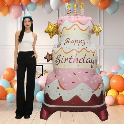 1Pc 197cm Supersize Stand Birthday Party Balloon Happy Birthday Cake Shape Foil Balloons Birthday Party Decorations