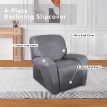 Trugenix-Recliner Sofa Covers - Leather Like Recliner Sofa Covers 3 Seater Recliner Couch Covers For 3 Cushion Couch 8 Pieces Washable Stretch Reclining Sofa Slipcovers (Brown)-GP - 01-淺灰色 - 查看 4