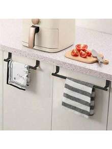 1pc Stainless Steel Towel Bar, Bathroom Door Mounted Towel Rack, Bathroom Accessories, No Drill Cabinet Door Mounted Cloth Towel Holder, Single Bar Cabinet Door Mounted Towel Rack - Multicolor - View 8