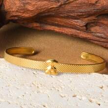Simple Cute 18k Gold Texture Teddy Bear Pattern Open Stainless Steel Bracelet For Girls Women Daily Party School Hoilday Wear Birthday Gift - Gold - View 5