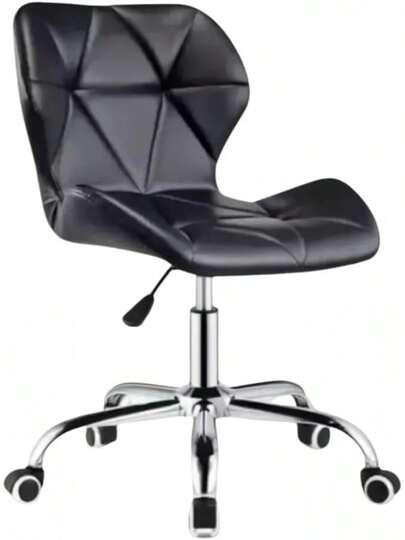 Silla de Oficina Giratoria para Escritorioen Cuero Sintético y Base Cromada, Moderna Ergonómica y Funcional Gira 360º. (Negro)