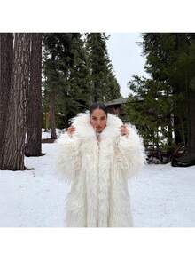 Women's Imitation Fur Plush Clothes, Elongated Faux Fur Coats, Winter Thickened Warm Fur Coats - 白色 - 查看 3