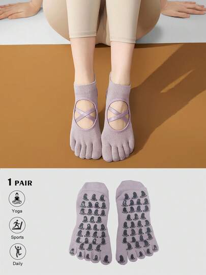 Sodalemon Women's Five Toe Socks For Training, Fitness, Silicone Non-Slip, Solid Color, Dance, Yoga, Non-Slip Sports Toe Socks