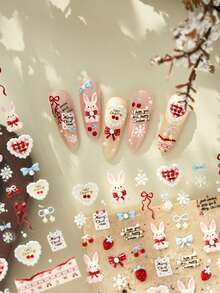 Beautizon Nailartlab 3D Embossed Rabbit, Strawberry, Bow, Snowflake Pattern Nail Art Stickers - Multicolor - View 7