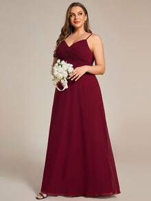 EVERPRETTY Elegant V-Neck Ruched Bust Burgundy Bridesmaid Dress, Long Gown For Spring - Burgundy - View 4