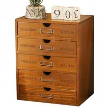 Organizador de escritorio de madera vintage con 5 cajones, caja de almacenamiento rústica para el hogar y la oficina. - Marrón - Ver 4