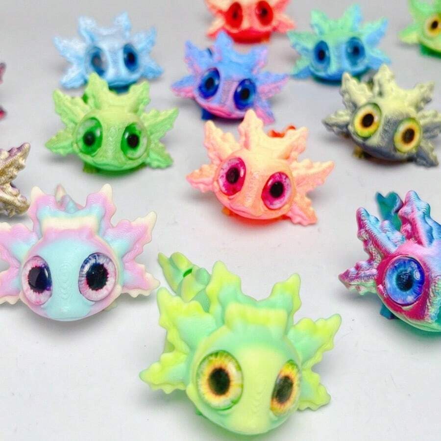 1pc 3D Printed 3.15 Inch Multi-Color Mini Big Eye Rainbow Salamander, Suitable For Desktop Decor, Home Decoration, Holiday Gift (Eye Color Random) - New Big Eyed Salamander - View 1