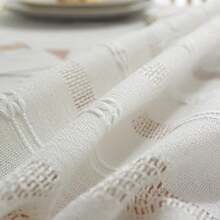 Gernaice Rustic Stripe Embroidered Tablecloth Heavy Small Square Tassel Cotton Linen Table Cloth Wrinkle Free Washable Table Cover For End Bedside Coffee Teapoy Table Tea Trolley White 36x36 Inch - White - 查看 7