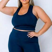 Plus Size Racerback Fitness Cropped Top, Comfortable And Supportive For Gym Workouts - 藏蓝色 - 查看 2
