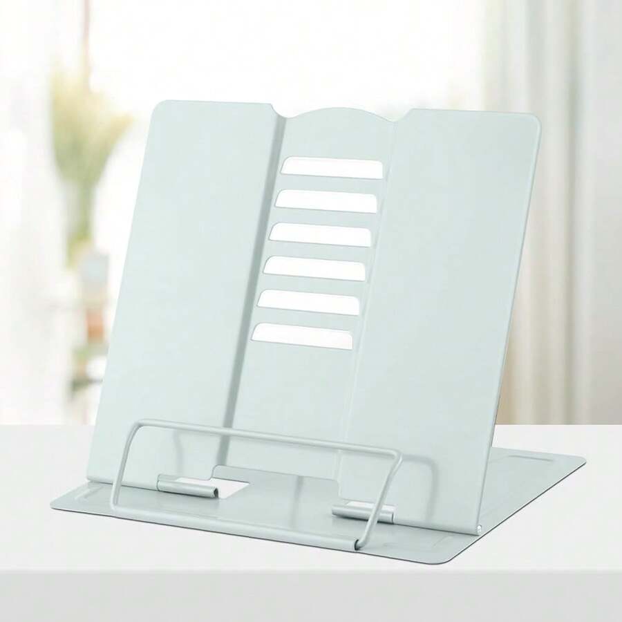 Book Stand Metal Desk Book Holder, Book Holders For Reading Hands Free, Adjustable Cookbook Documents Holder, Portable Bookstand For Music Books, Textbook, Recipe, Tablet, Ipad (Macaron Green) - MacaronGreen - View 1