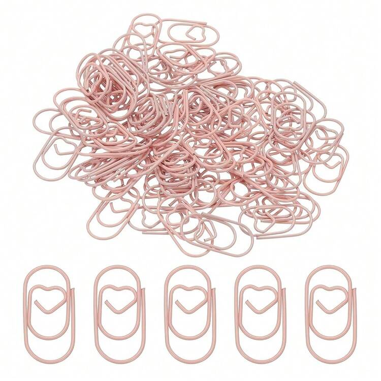 1x0.4 Inch Mini Paper Clip, 80 Pcs Metal Heart Paper Clip Wide Rust-Proof Strong Durable Small Cute Bulk For Office Supplies Document Organization Binder Bookmarks Planner, Pink - Pink - 查看 2