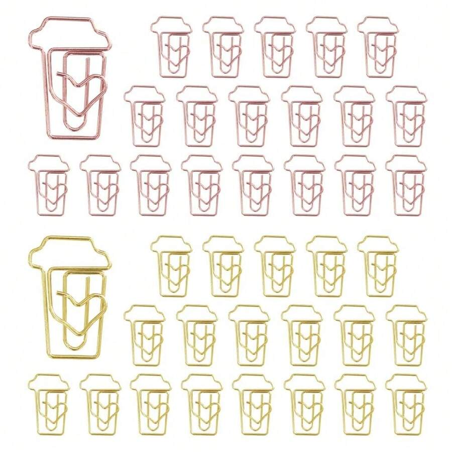 40pcs Coffee Cup Shape Paper Clips With Clear Box, Rose Gold And Yellow Gold, Funny Cute Paperclips Bookmarks Planner Clips For Fun Office Supplies Schoolsss Gifts Wedding Decoration - 40 chiếc cốc cà phê - Xem 1