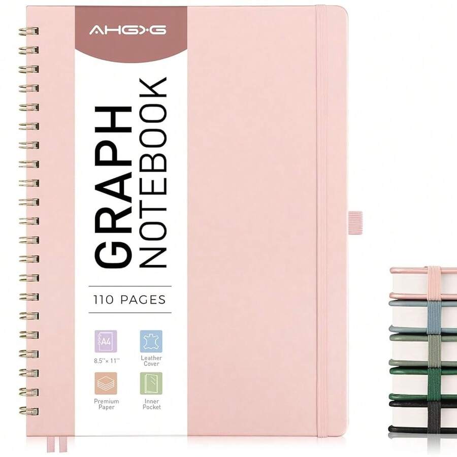 Graph Paper Notebook - Spiral Notebook 8.5\ X 11\, A4 Large Hardcover Leather Journal Grid Notebook, 100 Gsm Thick Graph Paper,Journals For Schoolsss Writing Graphing Engineering Math, Rose Gold - A4-graphA4Graph - View 1