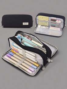 Estuche para lápices y caja de papelería de gran capacidad, multiusos, estilo japonés y coreano, con opción de actualización, con bloqueo de color estilo macaron, bolsa de almacenamiento simple para niños y niñas, estuche escolar - Morado - Ver 9