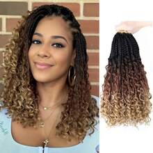 Belle Show 3Packs Goddess Box Braids Crochet Hair 14Inch Boho Box Braid Crochet Hair With Curly Ends Synthetic Braiding Hair Extensions For Women - Multicolor - View 9